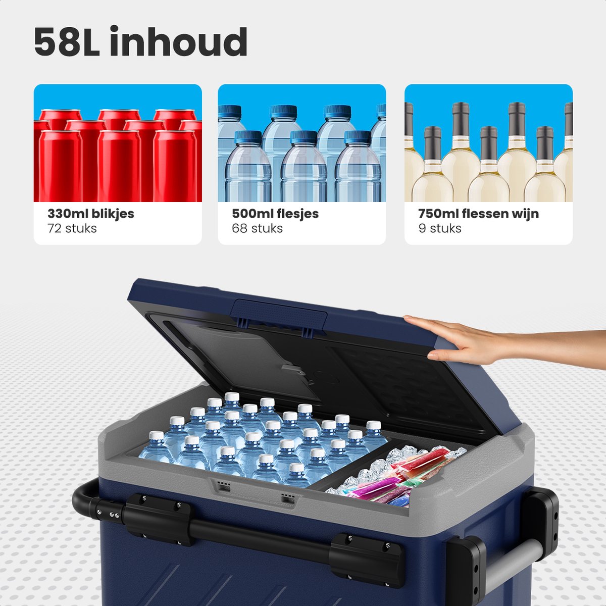 Auronic Compressor Elektrische Koelbox met Wielen - Vriezen en Koelen - 58L - 69.2 x 45.3 x 58 cm - Blauw