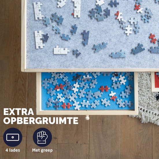 BREND BR-2224 Verstelbare Puzzelplaat met 4 Lades voor 1500 Stukjes - Puzzelbord met transparante Afdekplaat - Puzzeltafel met Vilt en Opbergsysteem