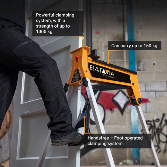 Batavia Croc Lock Compact Werkbank & Klemsysteem - Max. draagcapaciteit 150kg - Klemsysteem heeft kracht tot 1000kg - Klembereik 965mm - Maxxwork