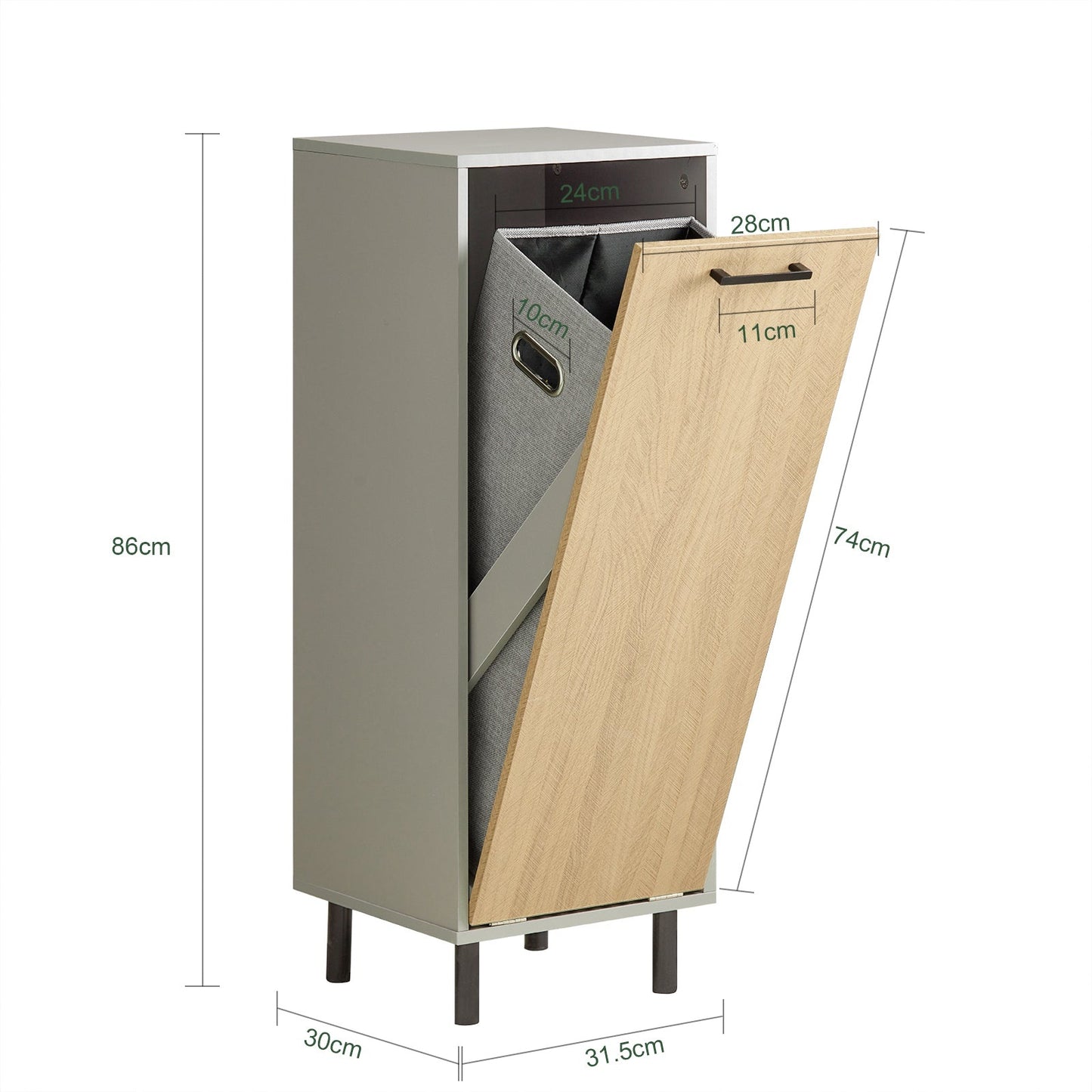 SoBuy Wasmand kastje - Lage kast - 31.5 x 30 x 86cm - Grijs