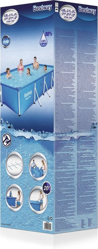 Bestway Opzetzwembad – Rechthoekig Stalen Frame – 5700L Inhoud – 400 x 211 x 81 cm – Blauw