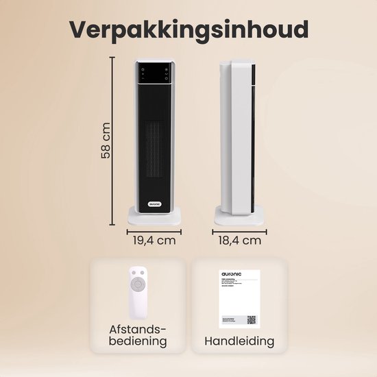 Auronic Elektrische Kachel - Keramische Kachel - Toren Kachel - 2000W Heater - Wit