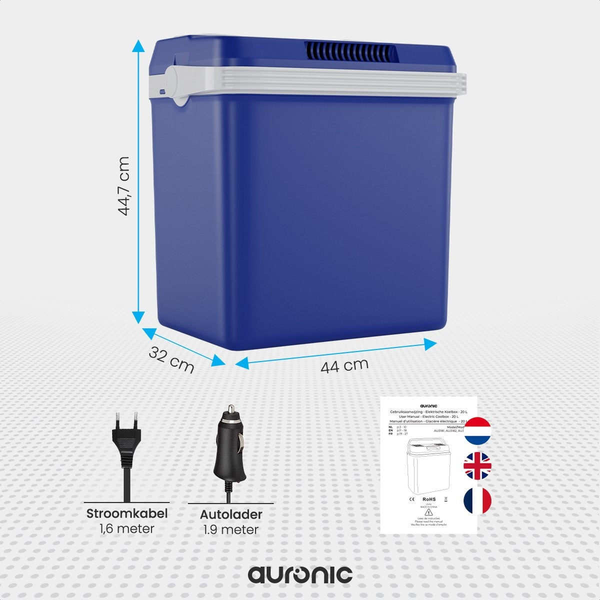 Auronic Elektrische Koelbox - Coolbox - 25L - 12V en 240V - Blauw