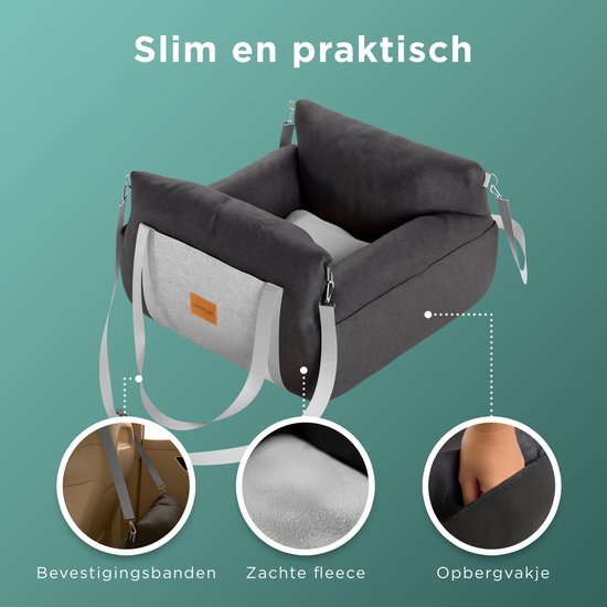 CozySense® Honden Autostoel - Hondenmand Auto voor Kleine Hond - Voorbank & Achterbank - Wasbare Hoes & Ook als Draagtas - Zwart/Grijs