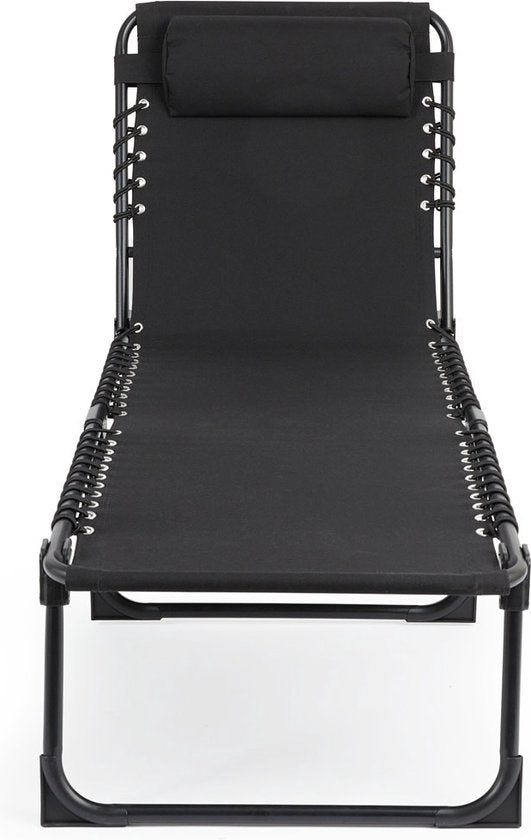 909 OUTDOOR Opvouwbare Ligstoel - Ligbed met Kussen & Verstelbare Rugleuning - Zwarte Tuinstoel voor Tuin en Terras - Relaxstoel tot max. 110 kg - 189 x 59 x 30 cm
