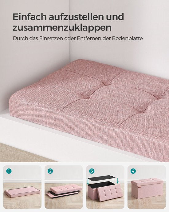 Opbergkruk - Ottomaanse Bank - Speelgoedkist Organizer - MDF & Linnen - Pastelroze