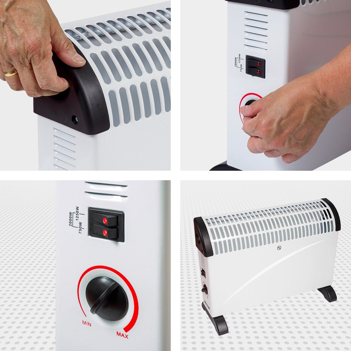 Auronic Elektrische Convectorkachel - 750/1250/2000 Watt - Verstelbare Thermostaat - Wit - 53.5x19.6x38.5
