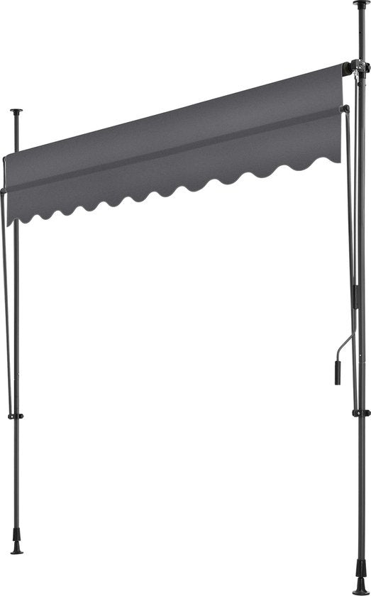 tectake - klemluifel - Zonnescherm – Zonneluifel - Verstelbaar - Klem-zonwering - Zonnescherm Balkon - 250 x 120 cm - zwartgrijs – zonwering - 404962