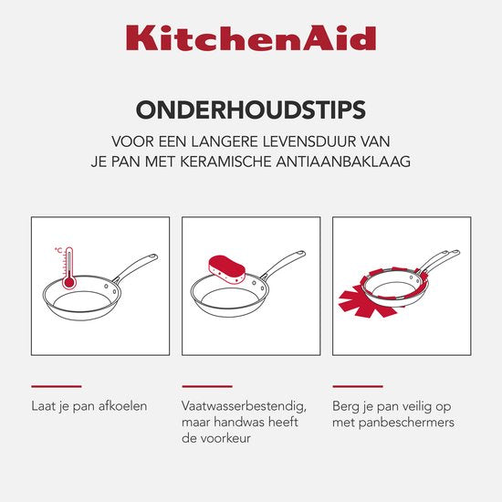 KitchenAid Stainless Steel Koekenpannenset 2-delig - 20/28cm - PFAS-vrije antikleeflaag - Pannenset inductie - Keramische pan - Ovenbestendig tot 160°C - Zilver