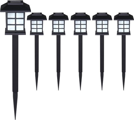 Tuinlamp – Set van 6 Zonne energie 8,6x8x6x38cm Prikstok - Zwart