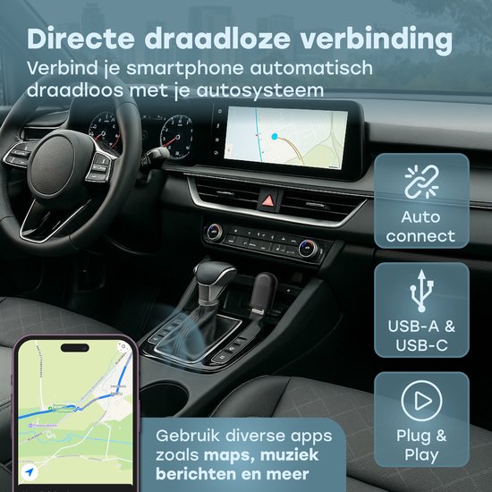 Audyn CarPlay Dongle - USB & USB-C - Geschikt voor Android Auto & Carplay - CarPlay Draadloos - Auto Dongel - Wireless