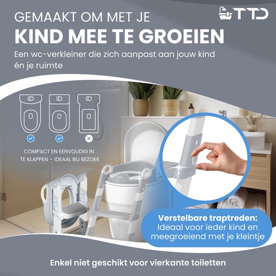 TTD® Potje Peuter - WC Verkleiner met Trapje - Toiletverkleiner - Toilettrainer met Opstapje - In Hoogte Verstelbaar en Opvouwbaar - 2 tot 8 jaar - Met Beloningssysteem en Diploma