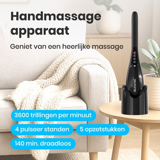 Auronic Massage Apparaat - Nek en Rug - Draadloos - 5 Opzetstukken - Zwart/Grijs