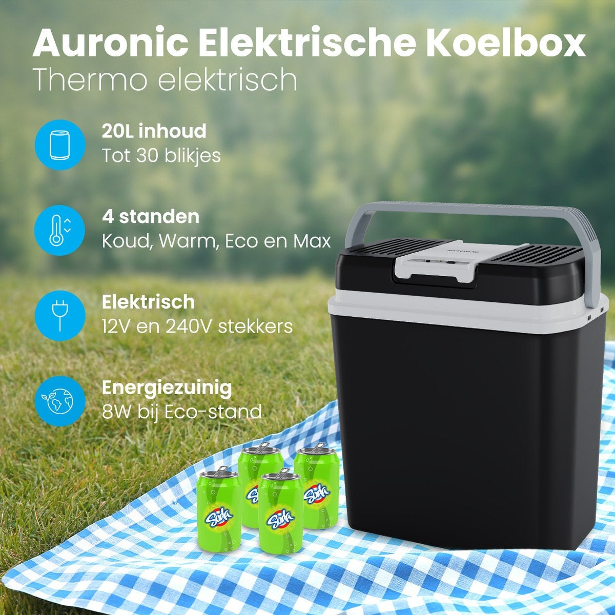 Auronic Elektrische Koelbox - Coolbox - 20L - 12V en 240V - Zwart