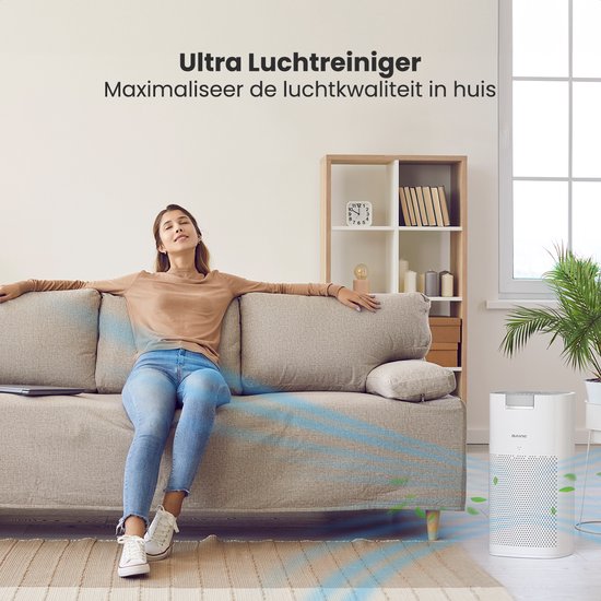Auronic Luchtreiniger Ultra - Met HEPA 13-filter - 450 m³/u - 90 m² - Koolstoffilter - 3 Standen - Air Purifier - Wit