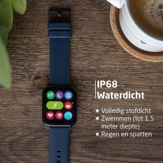 BREND Smartwatch voor Dames en Heren - Stappenteller, Bloeddrukmeter en Hartslagmeter - Sporthorloge - Waterdicht – Blauw