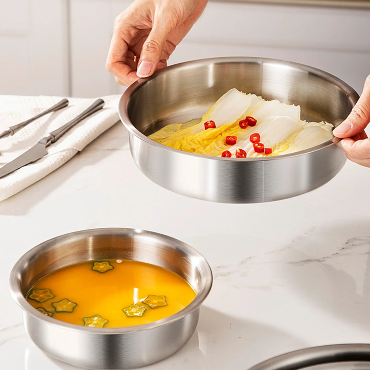 Maxcook Diep Bord RVS 304 - Zilver - 24 cm - Onbreekbaar, Oven & Inductie Geschikt