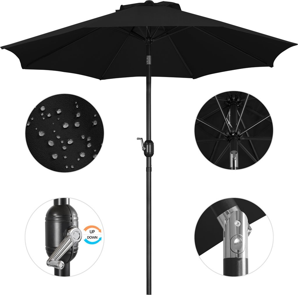Yaheetech Parasol met slinger - Kantelbaar - Zwart - Ø 270 x 240 cm