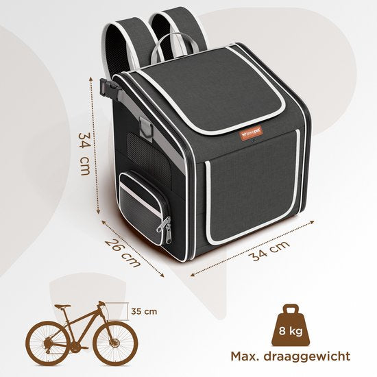 TrevoPet® Hondenfietsmand Voorop - 4-in-1 Fietsmand Hond, Draagtas, Rugzak & Autostoel - Geschikt voor Alle Fietsen - Voor Honden tot 8 kg - Zwart