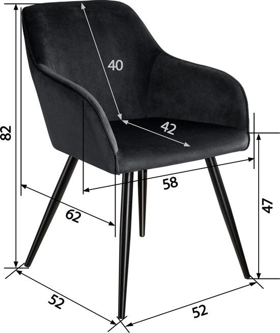 tectake® - Stoel - eetkamerstoel - Marilyn fluweellook zwart - 403663
