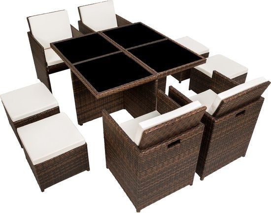 tectake - Wicker tuinset zitgroep Manhatten - incl. beschermhoes - zwart/bruin- 403845