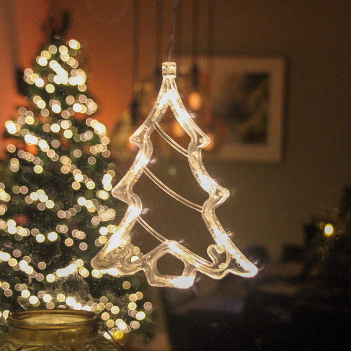 Giftmas LED Hangdecoratie Kerstbel & Kerstboom Warm Wit 14x18,3 cm - Op Batterijen - Raamdecoratie Voor Binnen