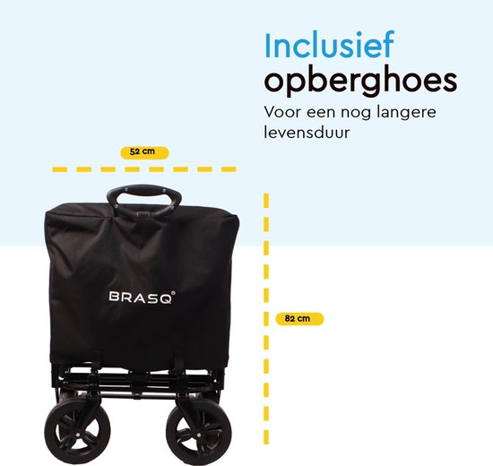 BRASQ Bolderkar Opvouwbaar Deluxe WC200 - 108L inhoud - Met duwstang - Lichtgewicht - Tot 100 kg draagvermogen - Inclusief 2 opbergtassen - Zwart