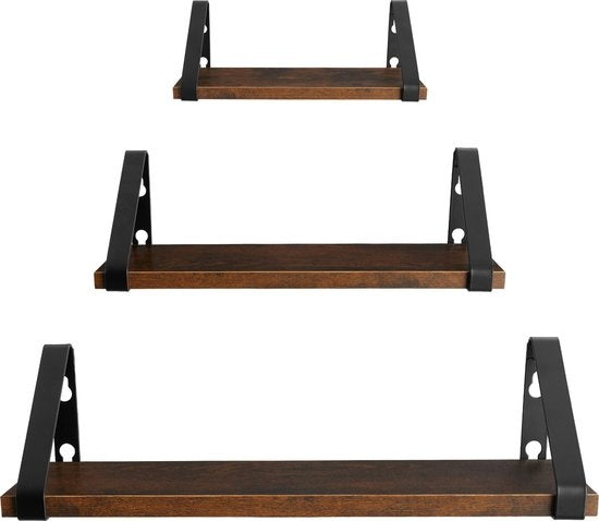 tectake® - 3 Wandplanken Cowell industrieel donkerbruin - 404429