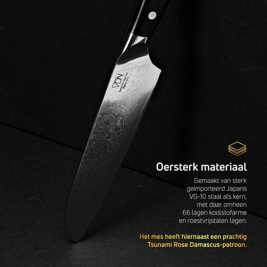 VDN Santokumes damaststaal - Elegance serie - VG-10 Japans damascus - 67 lagen staal