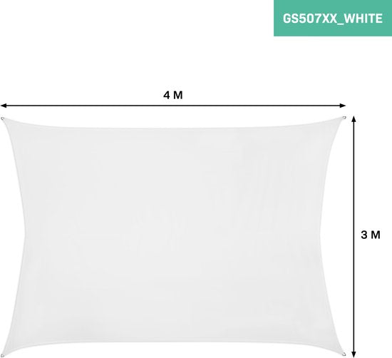 VONROC Premium Schaduwdoek - Tarp - Rechthoek - 400x300 cm – Waterafstotend - Wit – Incl. Opbergtas en bevestigingskoord