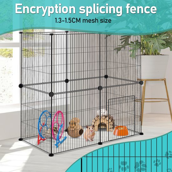 Konijnenren Puppyren 12 Panelen Zwart DIY Huisdierenren 35x35cm voor Binnen