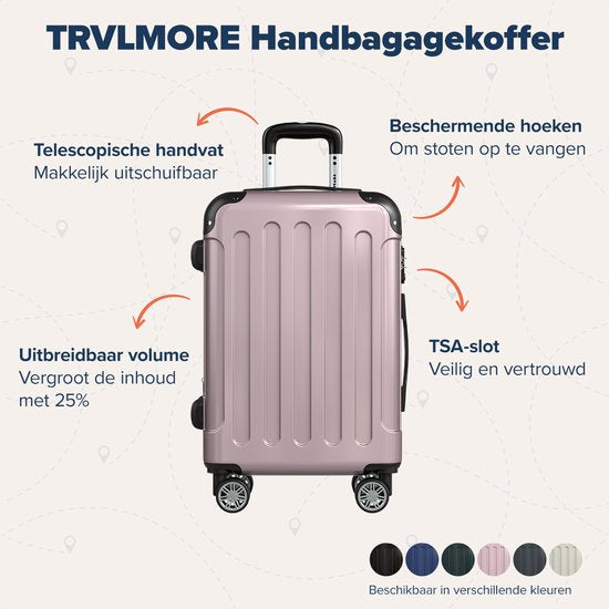 TRVLMORE Handbagage Koffer - 45L - TSA Cijferslot - 54x36x22cm - Roségoud