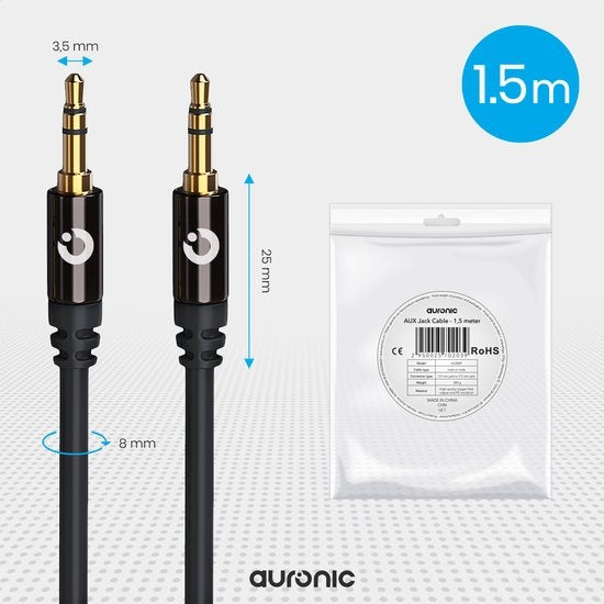 Auronic AUX Kabel - Audiokabel 1,5M - 3.5 mm - Male to Male - Zwart