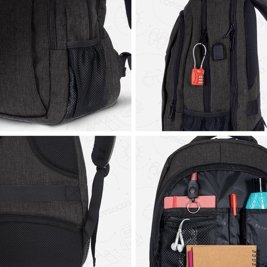 TRVLMORE Rugzak - 36L - 17,3 inch - Laptop Rugtas - Schooltas - Unisex - Spatwaterdicht Antraciet