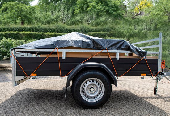 BLACK+DECKER Spanband met Oproller 20 Meter - Incl. Spanband Oproller - Sjorband - Transport Touw - Elastisch Koord - met Reflecterende Delen - Transportbeheer - Nylon/ Kunststof - Oranje/Zwart