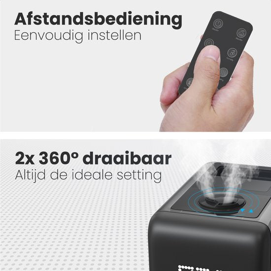 Auronic Luchtbevochtiger - 3 Vernevelingsstanden - 6L Tankcapaciteit - 60m2 - Inclusief Waterfilter - Zwart