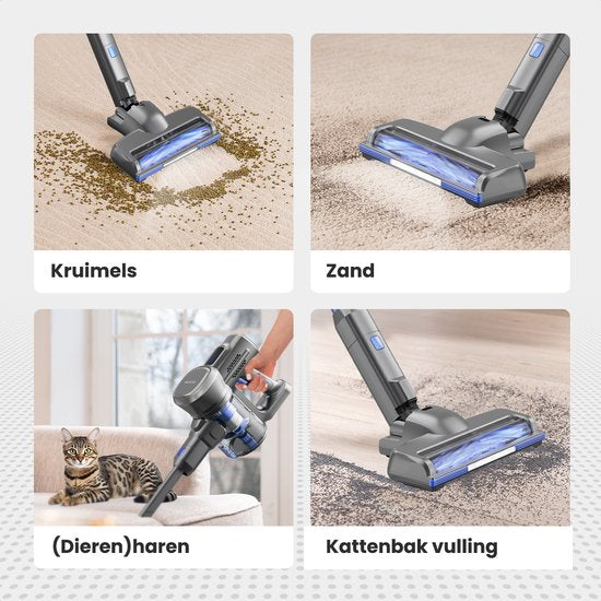 Auronic Steelstofzuiger - Draadloos - Zonder Zak - Op Accu - Zelfstaand - 220W - Extra Batterij - Stofzuiger - Grijs/Blauw