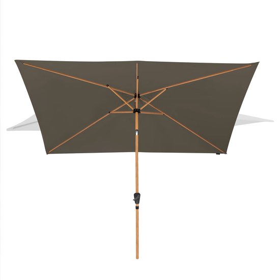 VONROC Premium Stokparasol Rapallo 200x300cm - Incl. beschermhoes – Rechthoekige parasol - Kantelbaar – UV werend doek – Houtlook - Taupe