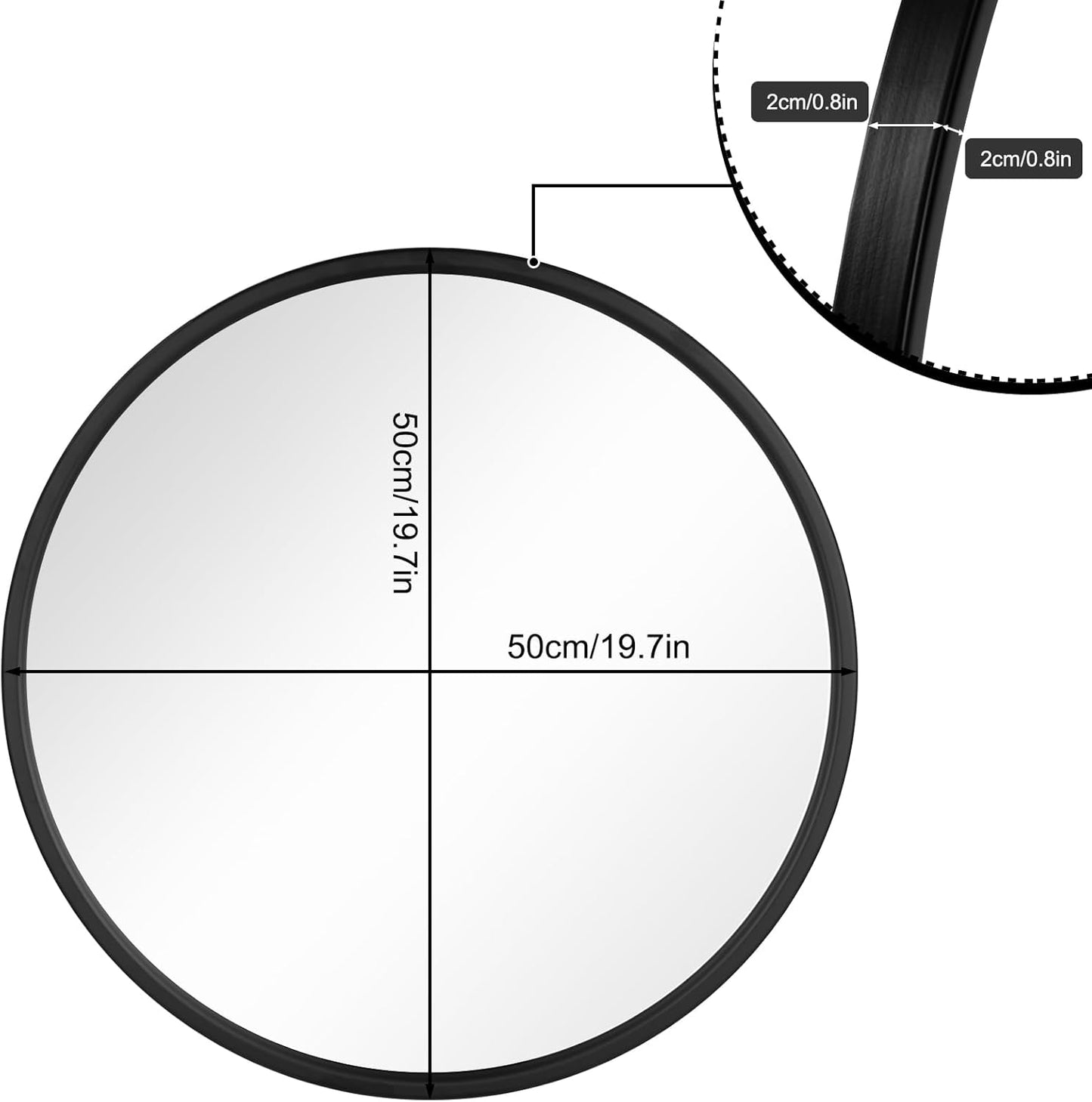 Woltu Ronde Wandspiegel Ø 50 cm - Zwart Metalen Frame - Moderne Decoratieve Spiegel voor Badkamer, Slaapkamer, Hal en Woonkamer