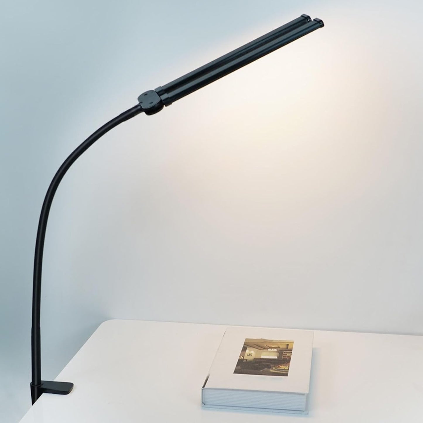 Skoov Led-Bureaulamp voor Kantoor Thuis, Heldere Dubbele Kop Bureaulamp met 3 Kleuren Traploos Dimbaar, Lamp Flexibele Zwanenhals Bureauverlichting voor Architect Thuiskantoor USB 5V