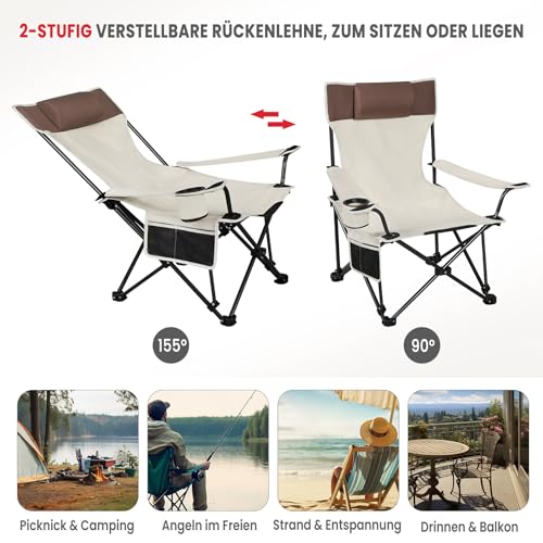 Woltu Campingstoel met Rugleuning en Drinkhouder Lichtgewicht Opvouwbaar Blauw