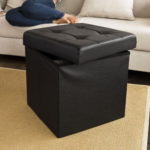 SoBuy Poef met Opbergruimte - 48 x 48 x 48 cm - Zwart