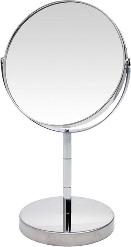 Make-up spiegel - zilver - rond - dubbelzijdig - 14 x 26 cm - Cosmeticaspiegels - Vergootspiegels