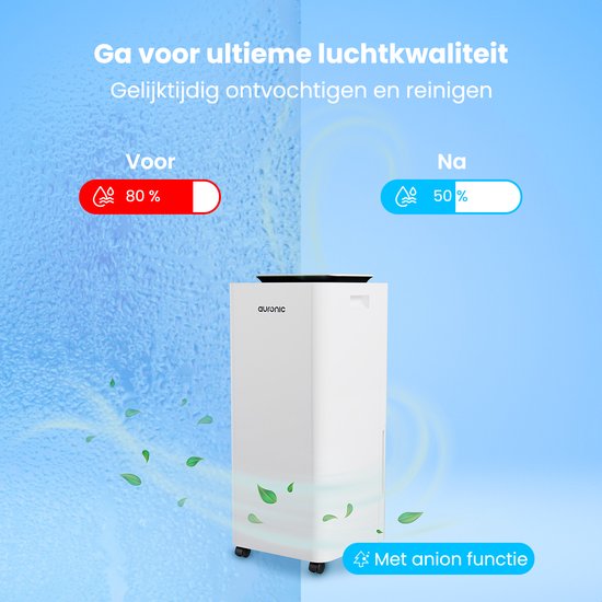 Auronic Luchtontvochtiger en Luchtreiniger - Pro Series - 20L per dag - Was-droog functie - Slaapkamer, Badkamer en Woonkamer - Wit