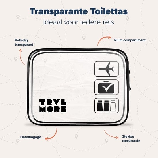 TRVLMORE Transparante Toilettas - 2 Stuks - Zwart/Transparant