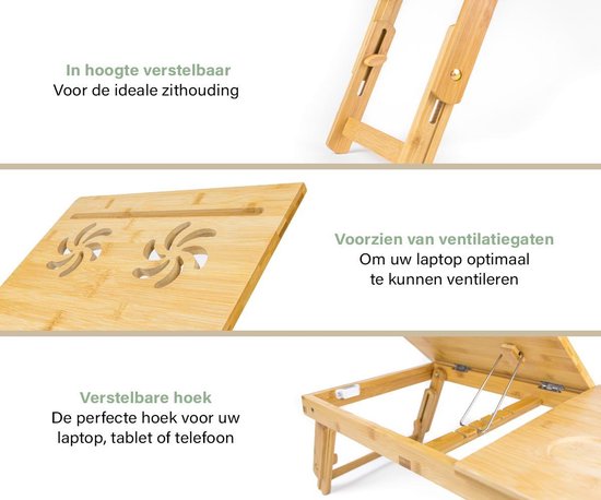 Budu Laptoptafel - Bedtafel - Banktafel - Laptoptafel verstelbaar - Laptoptafeltje Bamboe hout - Laptopstandaard - Ontbijttafel - Ontbijt op bed