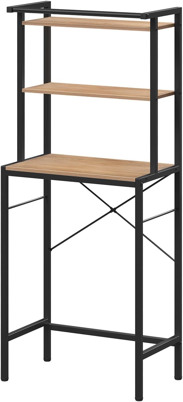 Eugad 3-laags badkamerrek boven toilet of wasmachine - donker eiken/zwart - 67x40x162 cm