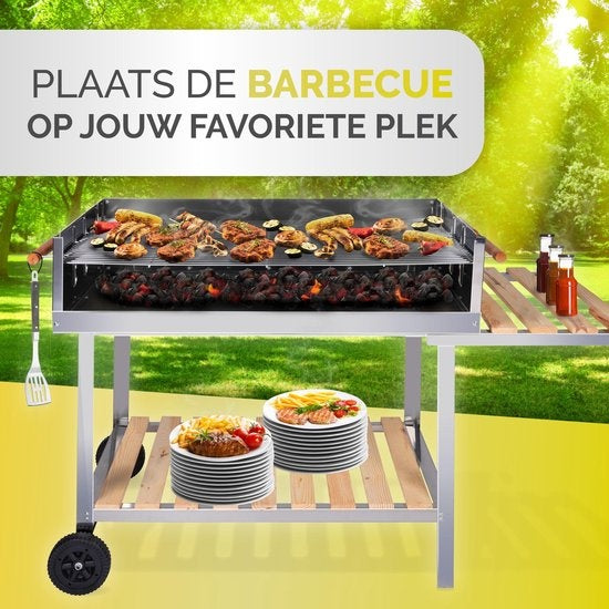 BBQ-collectie houtskoolbarbecue - BBQ met tafel - Buitenkeukenbarbecue in hoogte verstelbaar - 98 x 56 x 85 cm