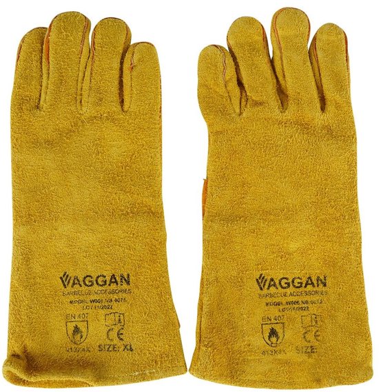 Vaggan BBQ handschoenen - leder - camel bruin - hittebestendig tot 250 graden