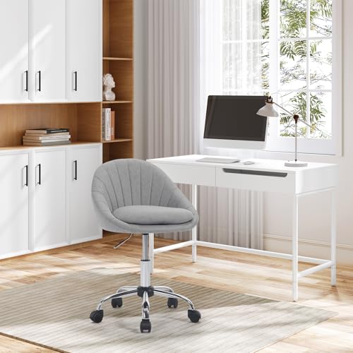 Woltu Bureaustoel Ergonomisch - Met Wielen, Draaibaar, Linnen Bekleding Grijs - Metalen Frame, 10 cm Verstelbaar, BS168gr